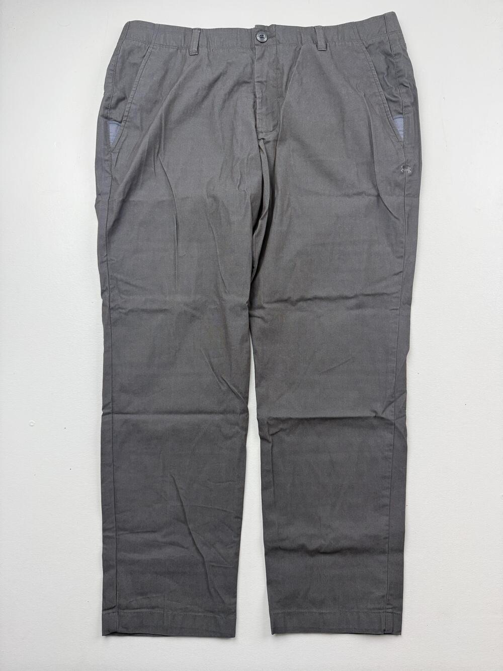 Under Armour Pants Mens 40x30 Gray Chino Flat Front Casual Straight Logo